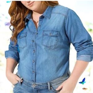 Torrid Denim Button-Up Shirt Size 0 | Long Sleeve Chambray Top